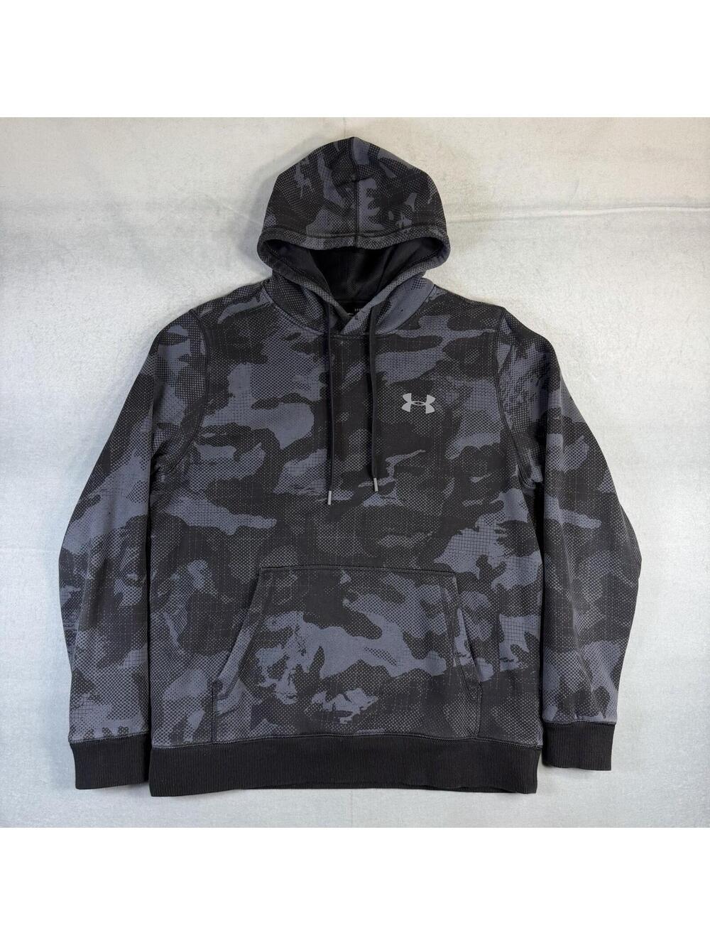 Under Armour Hoodie Mens Large Gray Camo Fitted Coldgear Fleece Sweatshirt